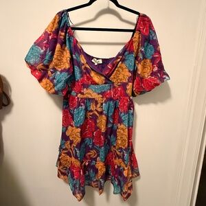 Plum Floral Puff Sleeve Dress